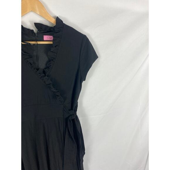 Eliza J Side Tie Ruffle Black Dress Size 8 - Picture 2 of 4